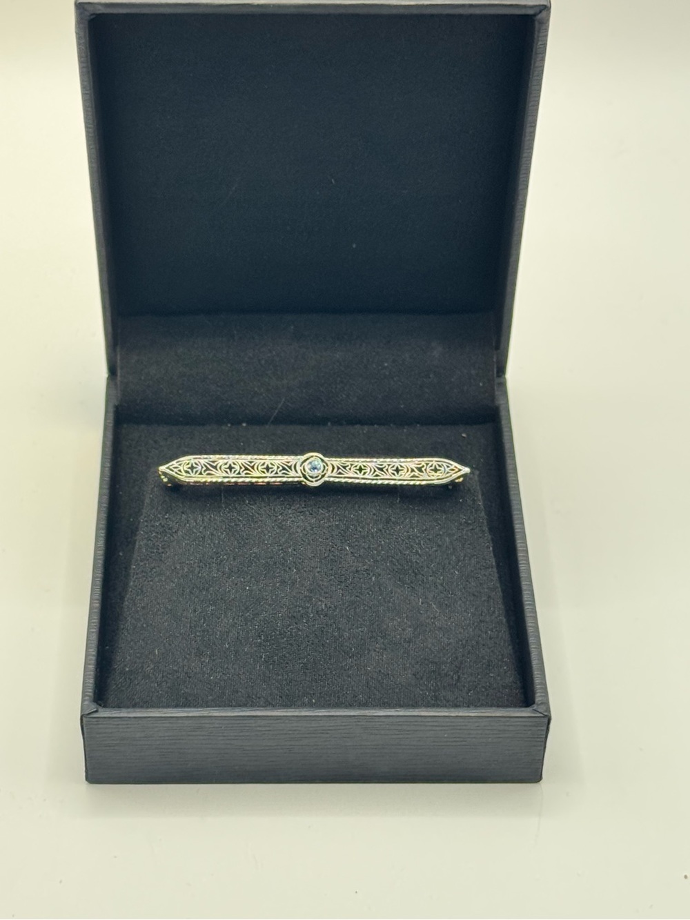 Vintage Platinum & 14k Gold Sapphire Art Deco Stick Pin Brooch - Picture 4 of 12